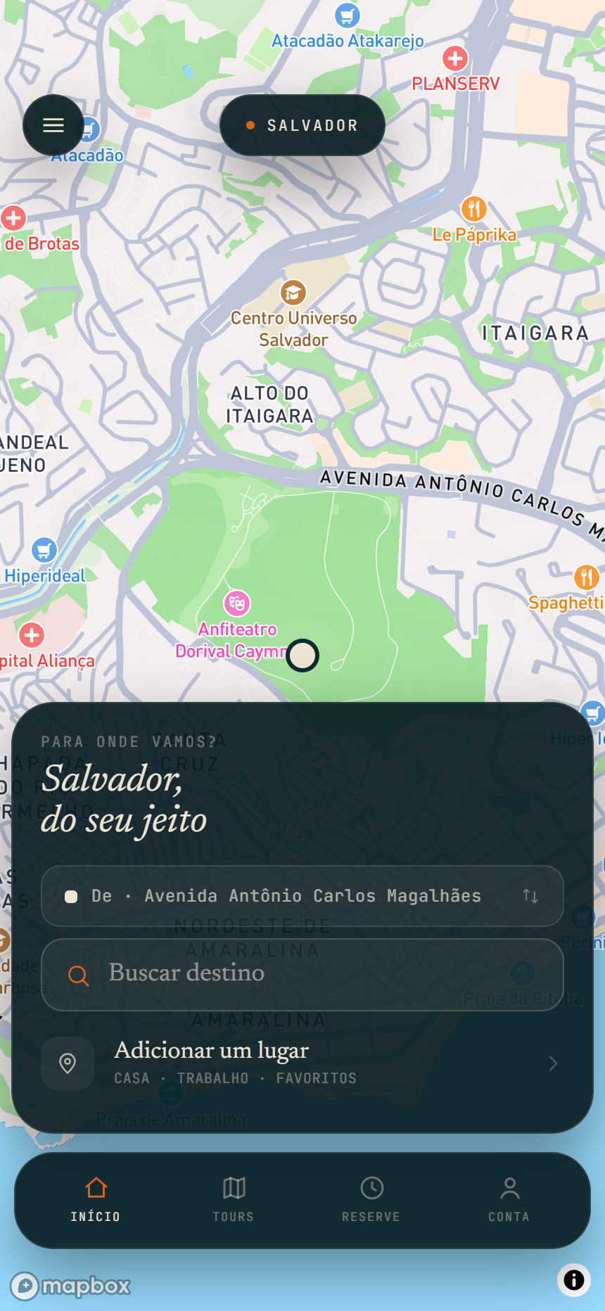 App Mobius, mapa e busca do seu destino